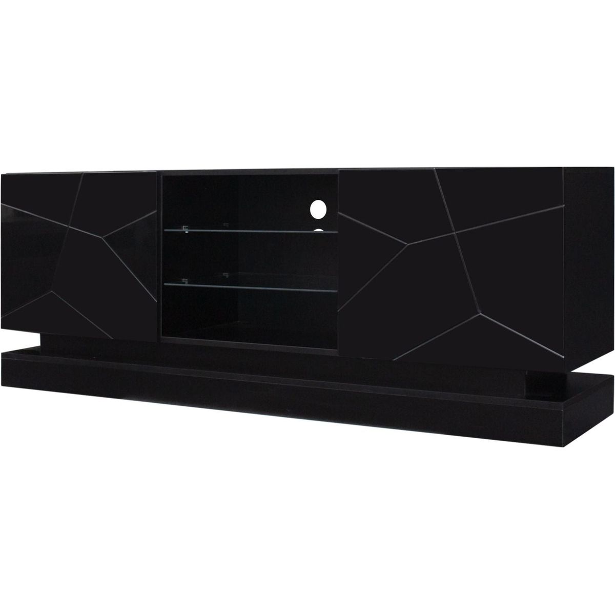 Modern, Stylish Functional TV stand with Color Changing LED Lights, Universal Entertainment Center, Black