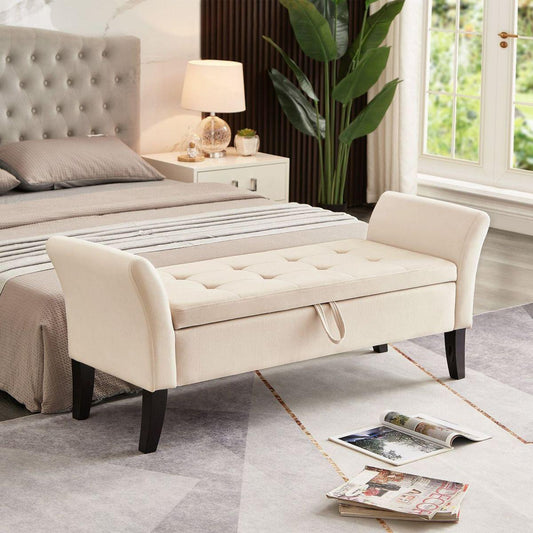 51.5" Bed Bench with Storage Beige Velvet - Streamdale Furniture