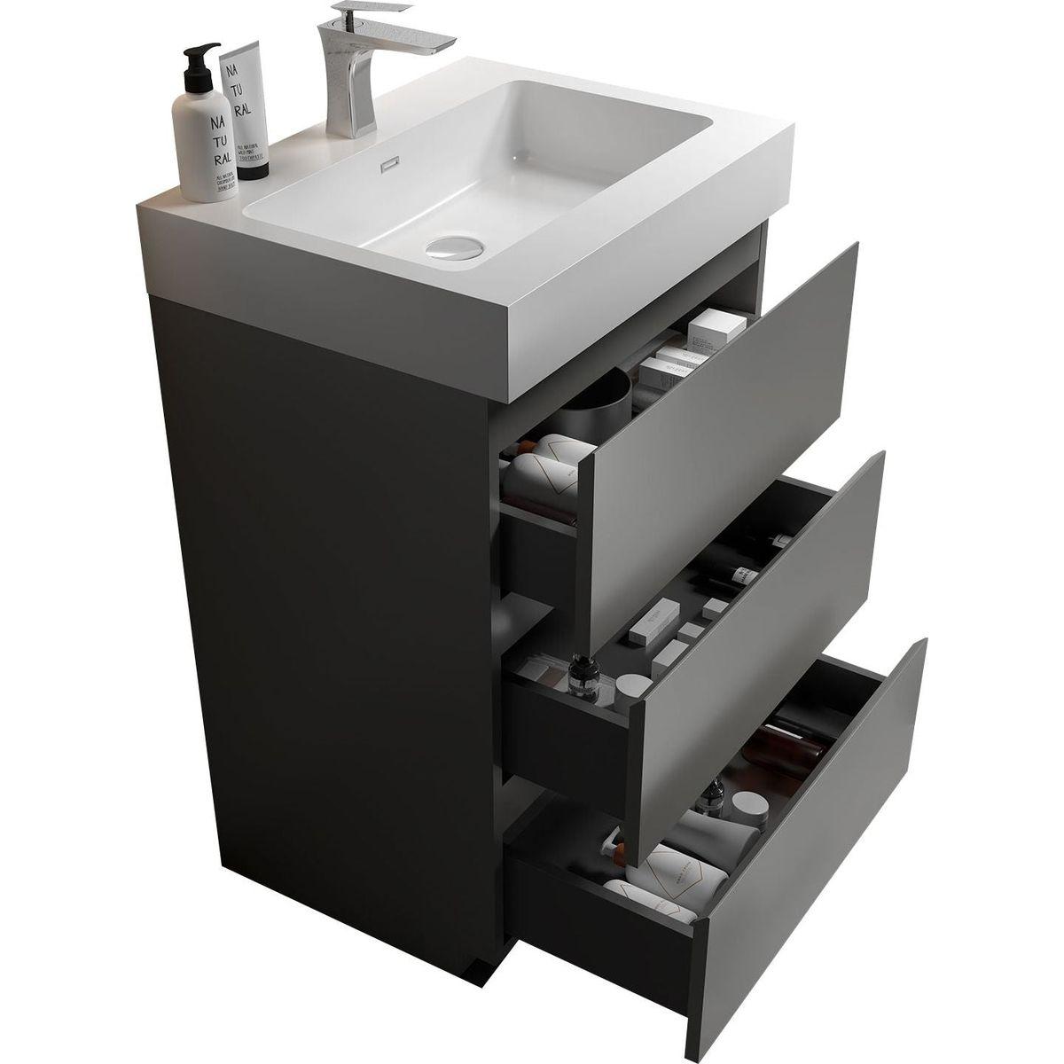 Alice 24" Gray Bathroom Vanity with Sink, Large Storage Freestanding Bathroom Vanity for Modern Bathroom, One-Piece White Sink Basin without Drain and Faucet