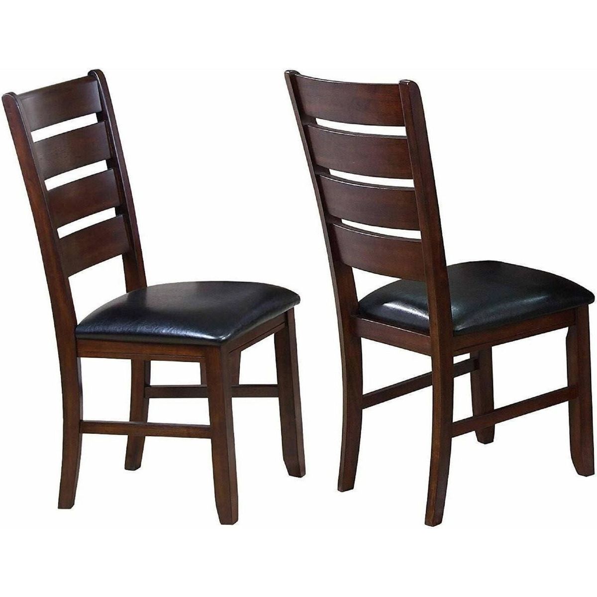 Contemporary Dining Chairs Set of 2 Brown Espresso Finish Solid Wood Faux Leather Cushion Side Chairs Kitchen Dining Room Furniture