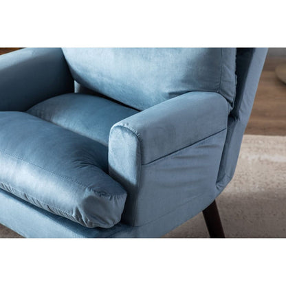 Soft Comfortable 1pc Accent Click Clack Chair with Ottoman Light Blue Fabric Upholstered Black Finish Legs Living Room Furniture