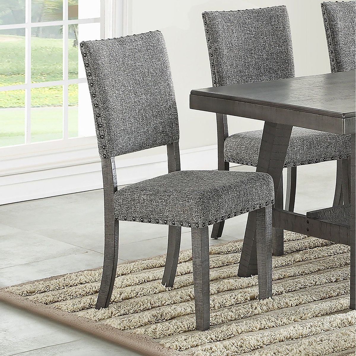 Set of 2 Upholstered Fabric Dining Chairs, Grey