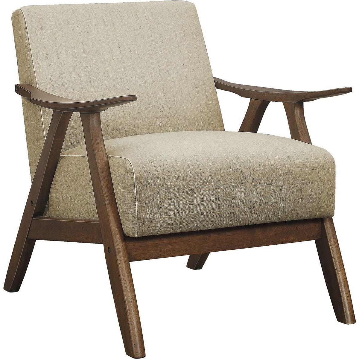 Modern Home Furniture Light Brown Fabric Upholstered 1pc Accent Chair Walnut Finish Wood Cushion Back and Seat Furniture