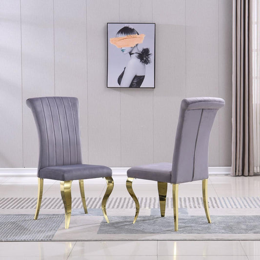 Modern Velvet Dining Chairs Set of 2, Upholstered Accent Armless Chairs with Stripe Backrest