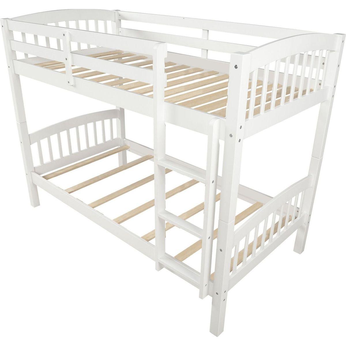 Twin Over Twin Bunk Bed with Ladder, White - Streamdale Furniture