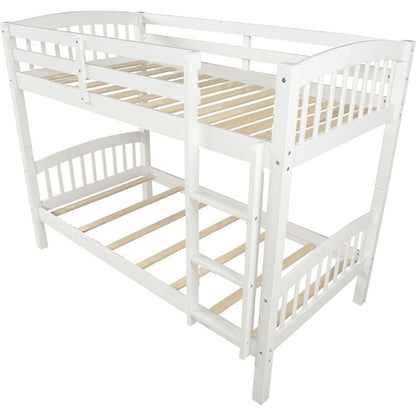 Twin Over Twin Bunk Bed with Ladder, White - Streamdale Furniture