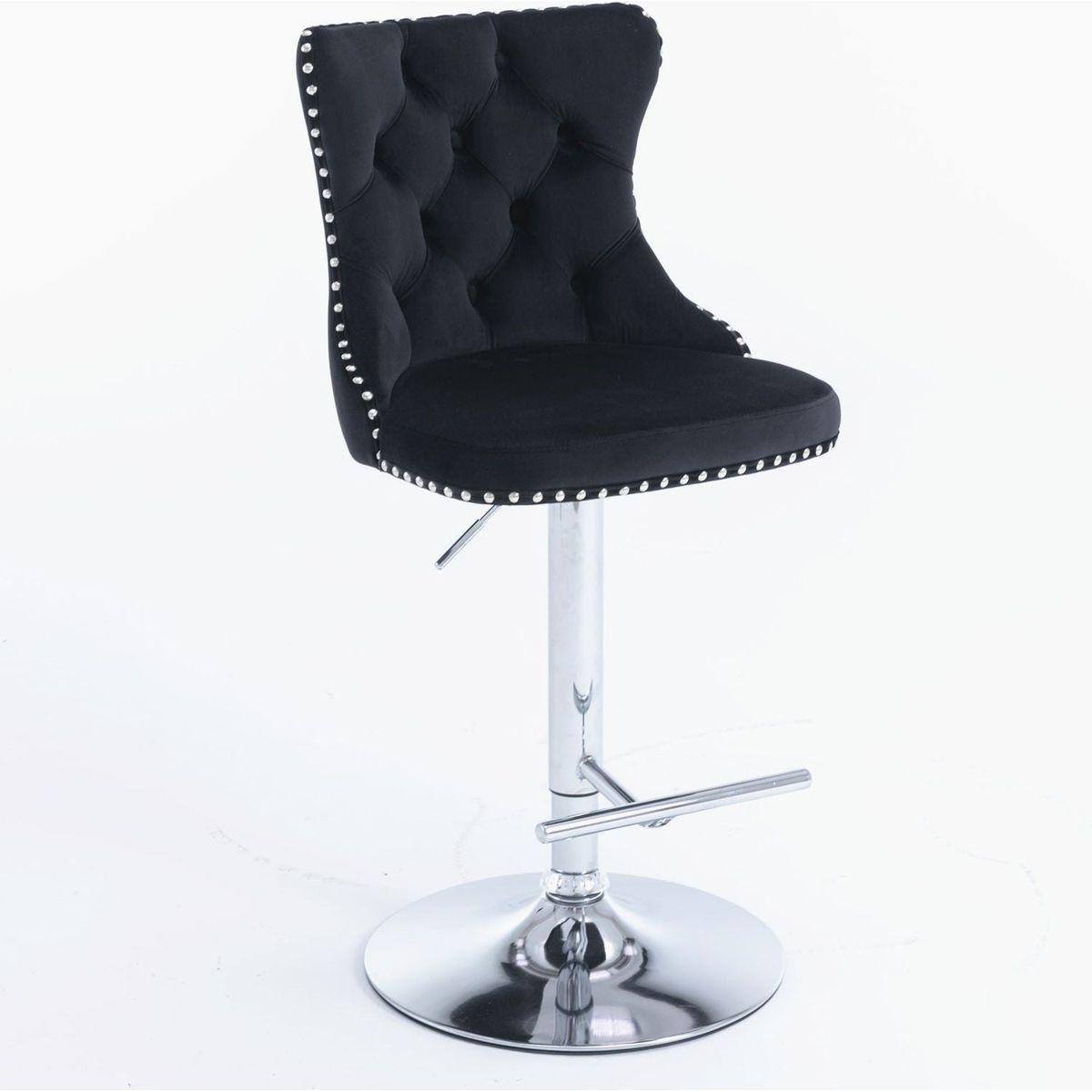 Swivel Velvet Barstools Adjusatble Seat Height from 25-33 Inch, Modern Upholstered Chrome base Bar Stools with Backs Comfortable Tufted for Home Pub and Kitchen Islandlack, Set of 2) - Streamdale Furniture