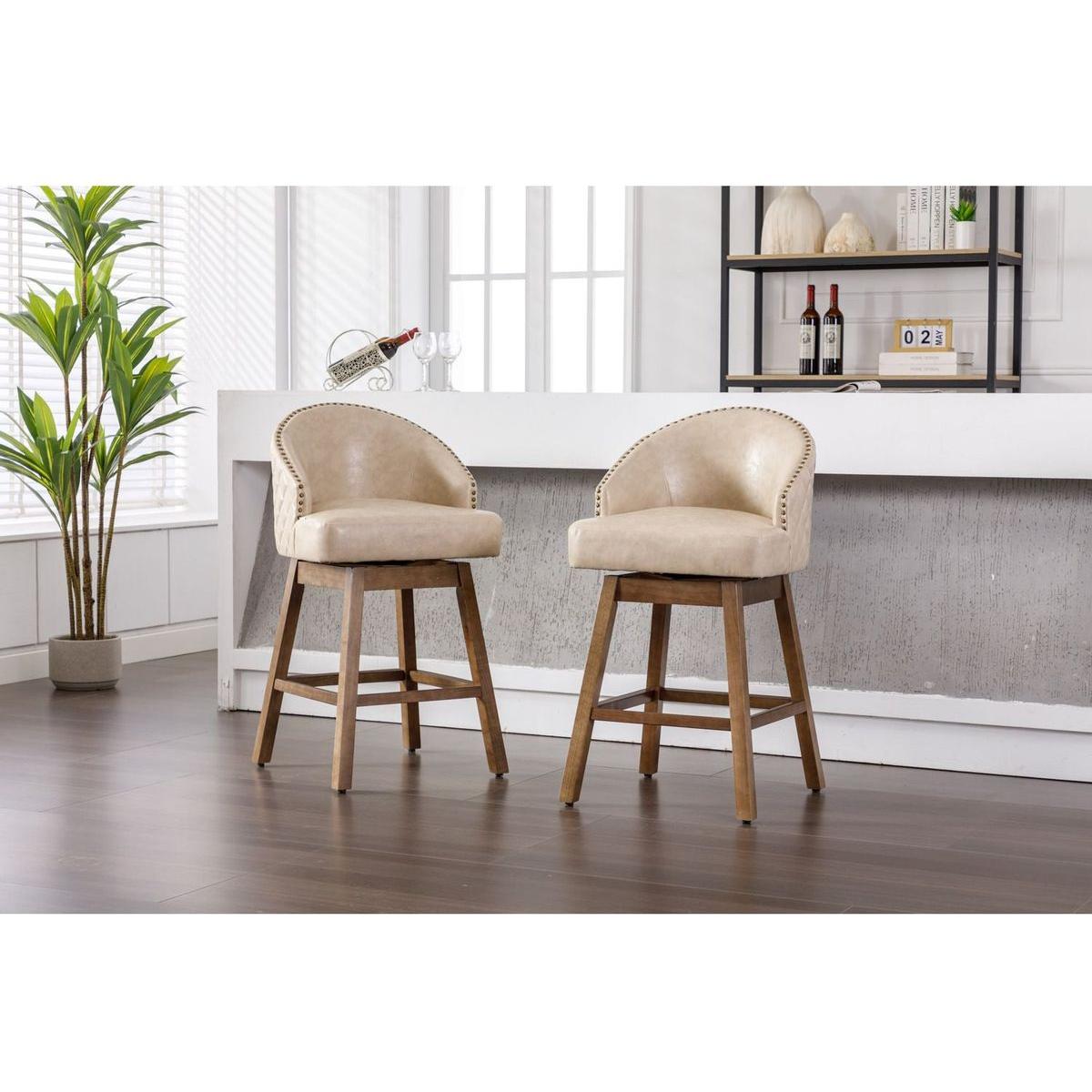 Bar Stools Set of 2 Counter Height Chairs with Footrest for Kitchen, Dining Room And 360 Degree Swivel