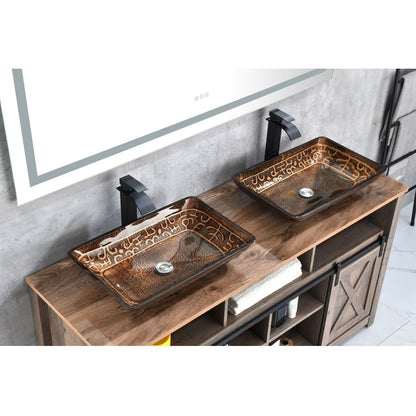 22.25" L -14.5" W -4.5" H Golden Handmade Glass Rectangle Vessel Bathroom Sink in Brown and Gold Fusion Finish with Faucet and Pop-Up Drain in Matte Black