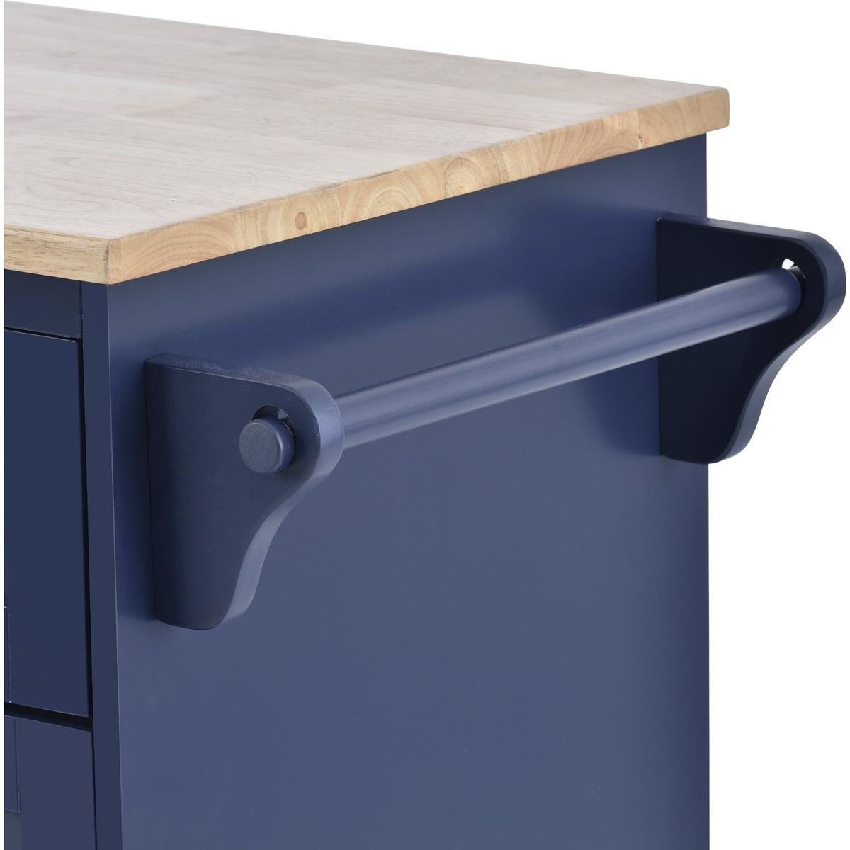 Kitchen Island Cart with Storage Cabinet and Two Locking Wheels,Solid wood desktop,Microwave cabinet,Floor Standing Buffet Server Sideboard for Kitchen Room,Dining Room,, Bathroom(Dark blue)