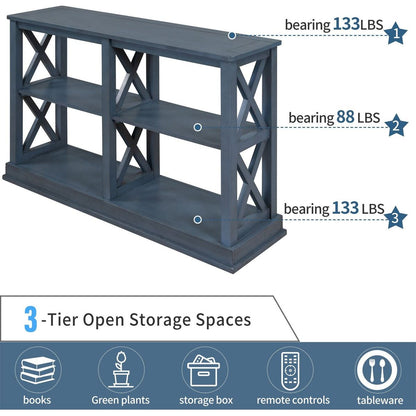 Console Table with 3-Tier Open Storage Spaces and " X"