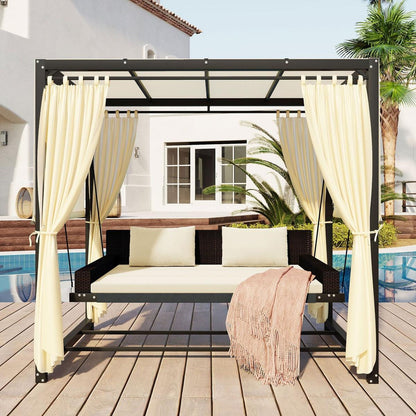 2-3 People Outdoor Swing Bed, Adjustable Curtains, Suitable For Balconies, Gardens And Other Places