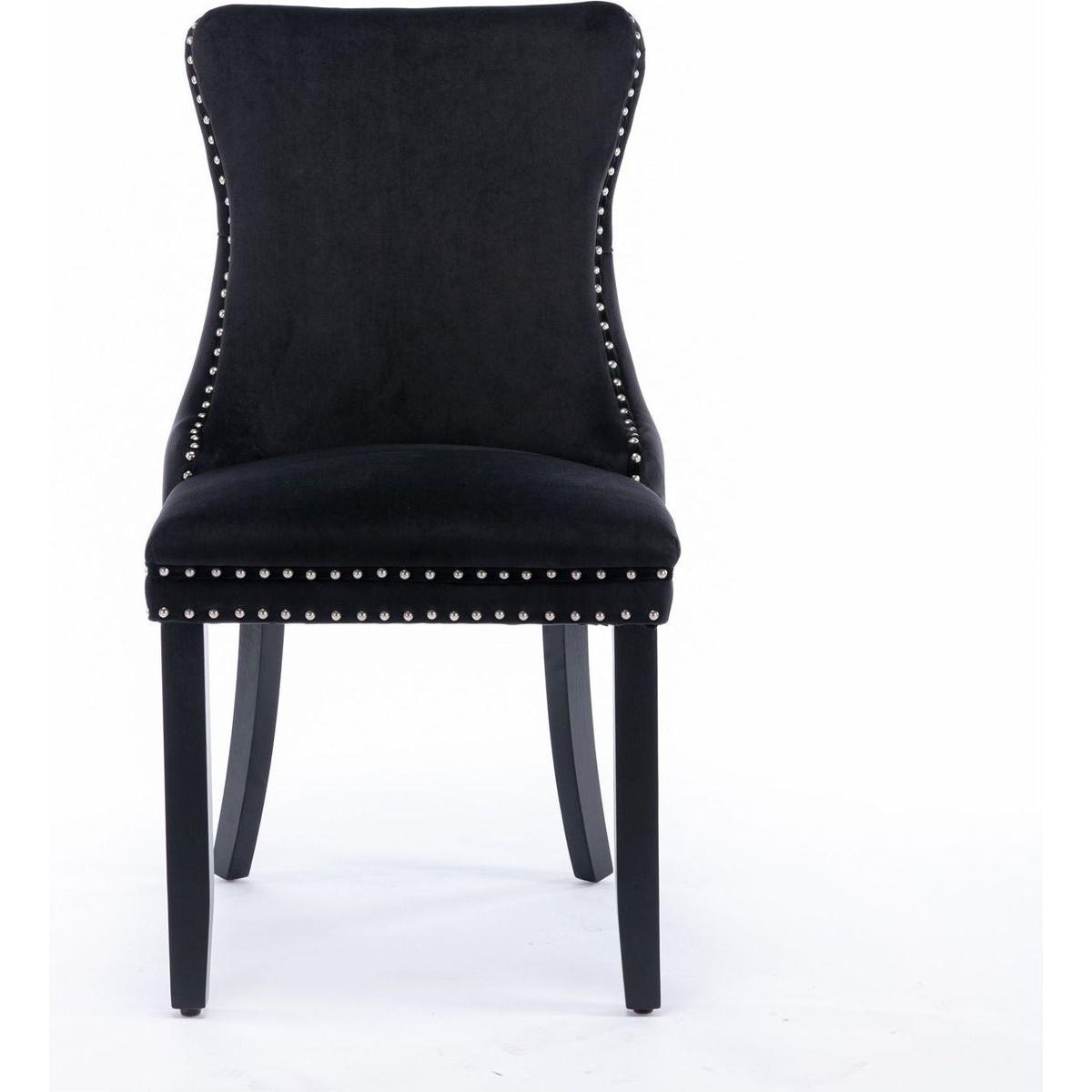 Upholstered Wing-Back Dining Chair with Backstitching Nailhead Trim and Solid Wood Legs, Set of 2, Black, 8809BK, KD