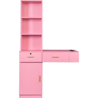 Pink modern simple hair desk, multi-layer storage space