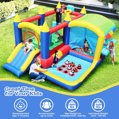 7 in 1 Inflatable Bounce House, Bouncy House with Ball Pit for Kids Indoor Outdoor Party Family Fun, Obstacles, Toddler Jump Bouncy Castle with Ball Pit for Birthday Party Gifts - Streamdale Furniture
