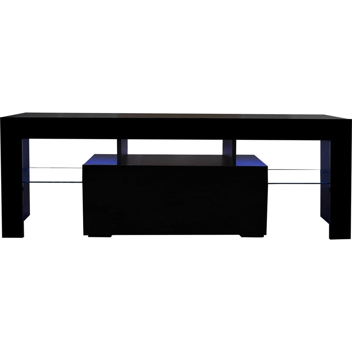 Black TV Stand with LED RGB Lights, Flat Screen TV Cabinet, Gaming Consoles - in Lounge Room, Living Room and Bedroom (Black)