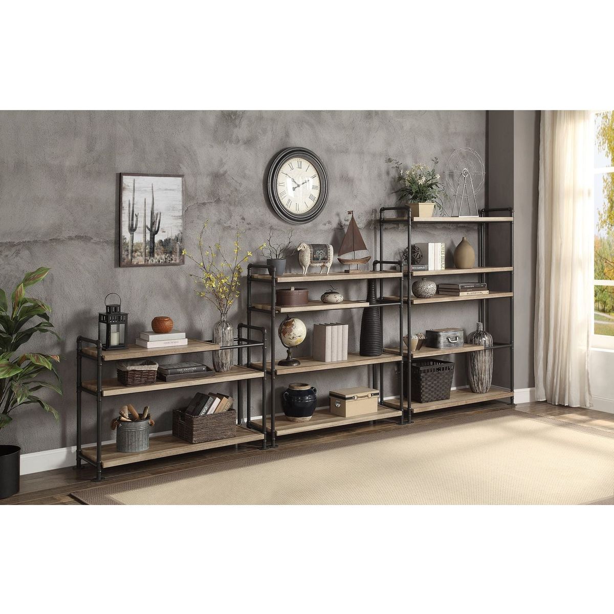 Brantley Bookshelf w/3 Shelves in Oak & Sandy Black Finish AC00756