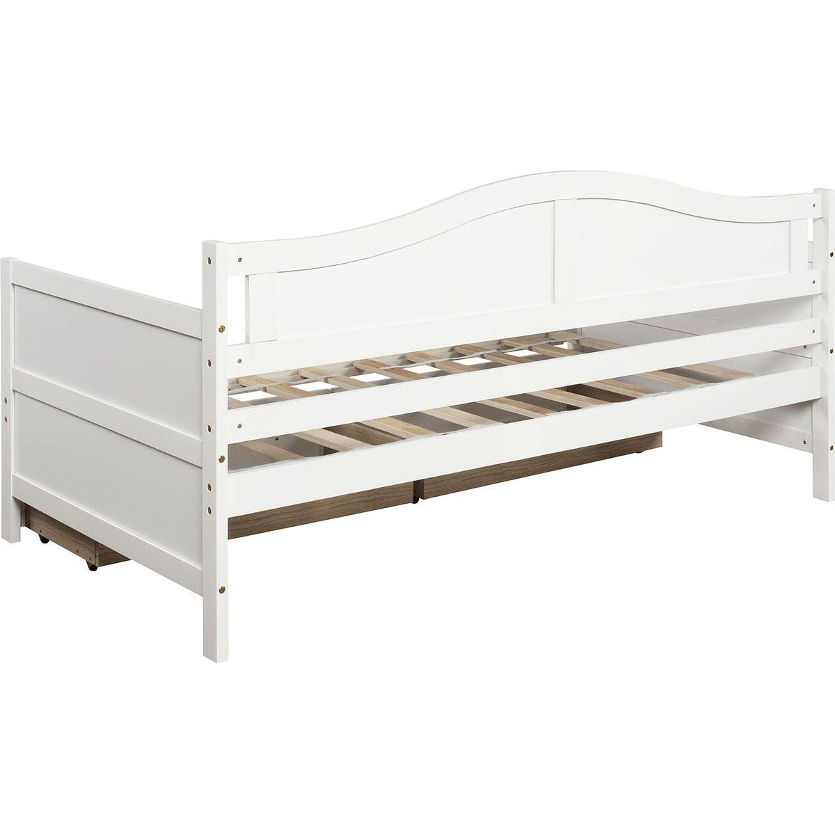 Twin Wooden Daybed with 2 drawers, Sofa Bed for Bedroom Living Room, No Box Spring Needed, White