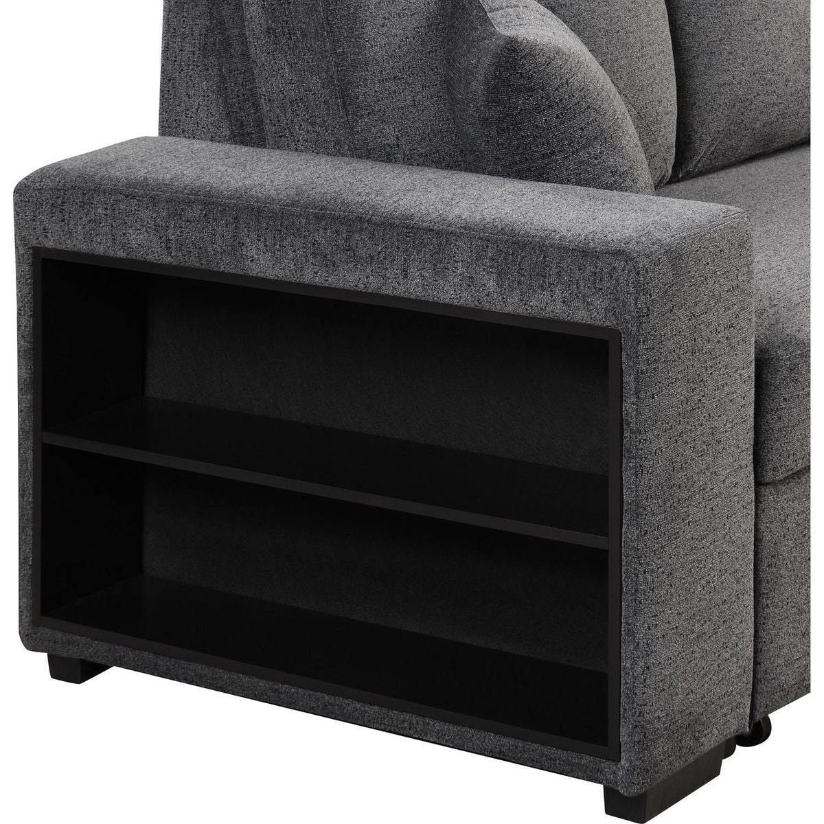 Reversible Sleeper Sectional Sofa Bed with Side Shelf and 2 Stools, Pull-Out L-Shaped Sofa Bed, Corner Sofa-Bed with Storage Chaise Left/Right Hande for Living Room, Blue Black