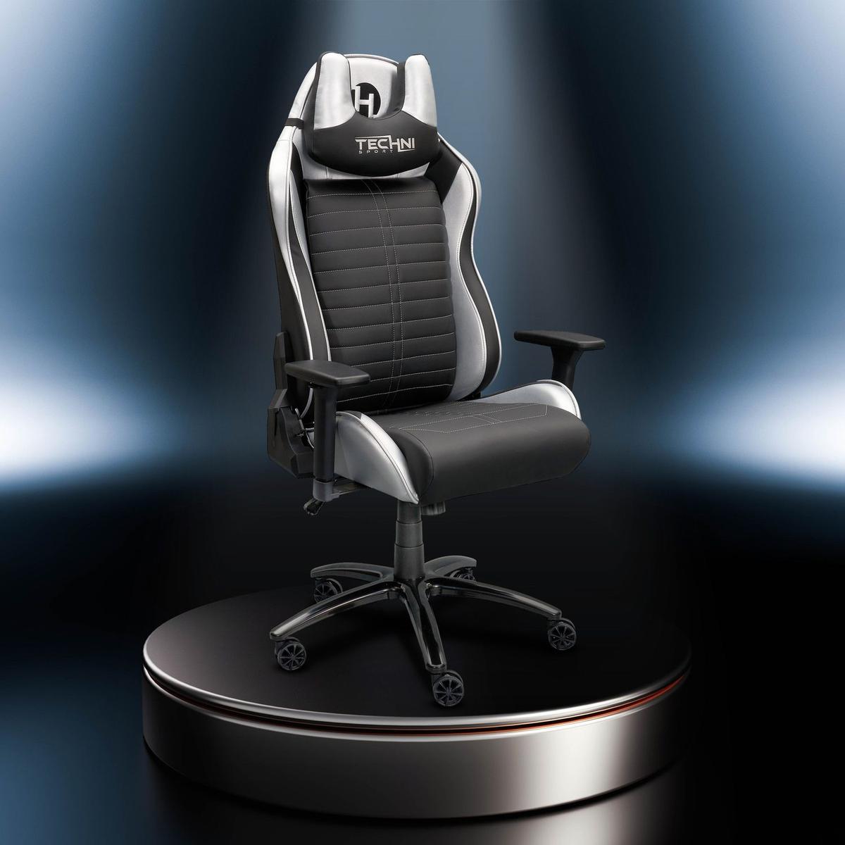 Techni Sport Ergonomic Racing Style Gaming Chair - Silver