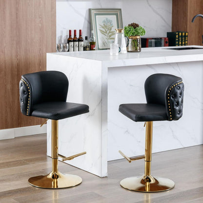 Swivel Barstools Adjusatble Seat Height, Modern PU Upholstered Bar Stools with the whole Back Tufted, for Home Pub and Kitchen Islandlack, Set of 2)
