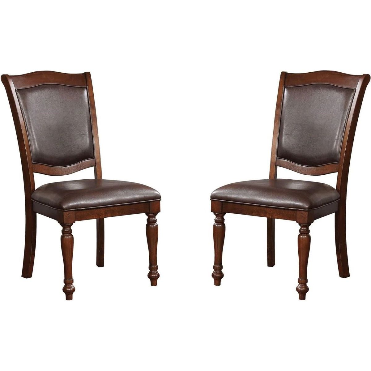 Luxurious Traditional Dining Chairs Brown Cherry Solid wood Espresso Leatherette Seat Set of 2pc Side Chairs Turned Legs Kitchen Dining Room