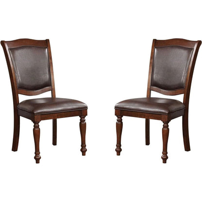 Luxurious Traditional Dining Chairs Brown Cherry Solid wood Espresso Leatherette Seat Set of 2pc Side Chairs Turned Legs Kitchen Dining Room