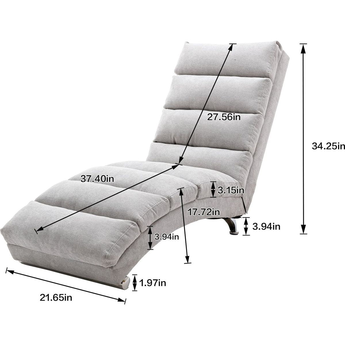 Linen Chaise Lounge Indoor Chair, Modern Long Lounger for Office or Living Room