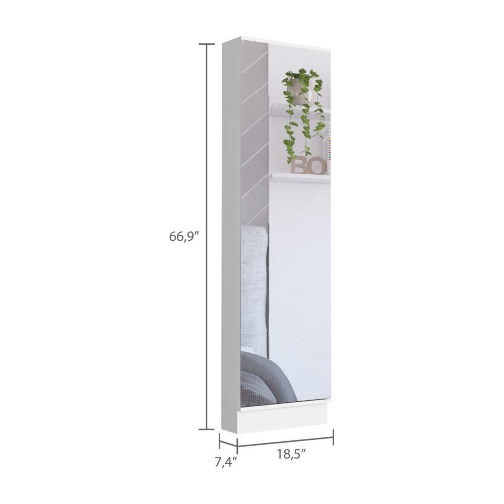 Cassidy Rectangle Tall Shoe Cabinet with Mirror White