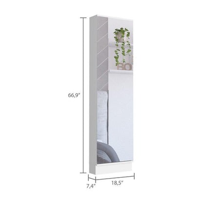 Cassidy Rectangle Tall Shoe Cabinet with Mirror White