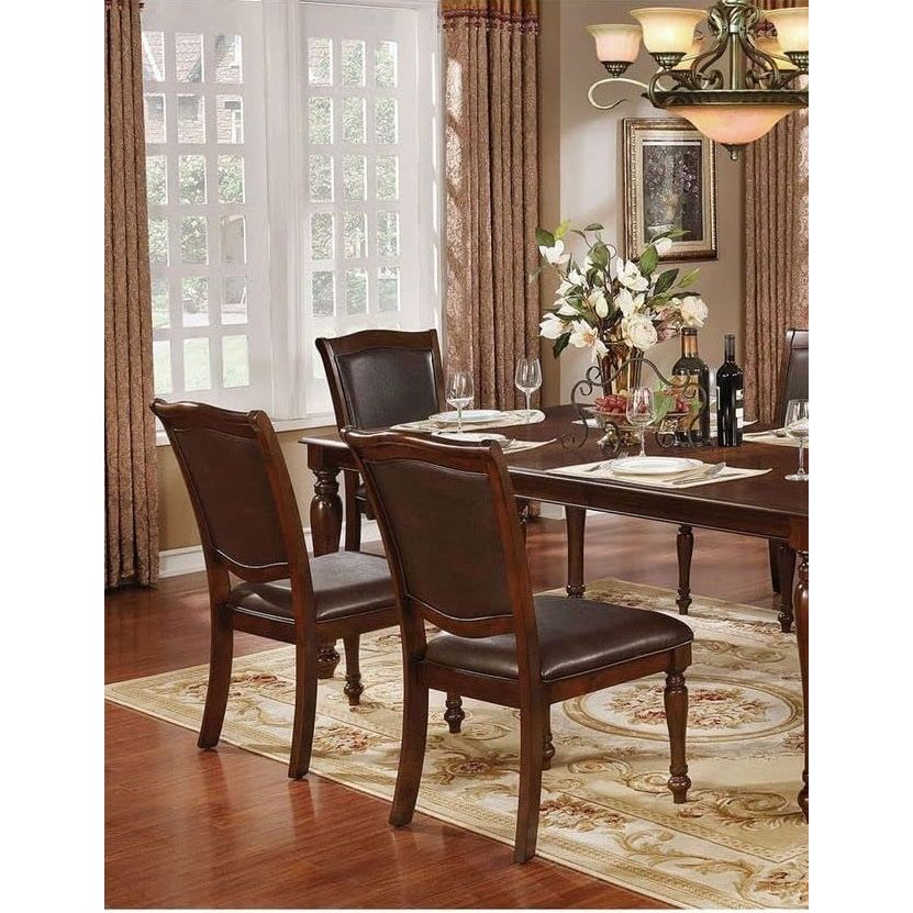 Luxurious Traditional Dining Chairs Brown Cherry Solid wood Espresso Leatherette Seat Set of 2pc Side Chairs Turned Legs Kitchen Dining Room