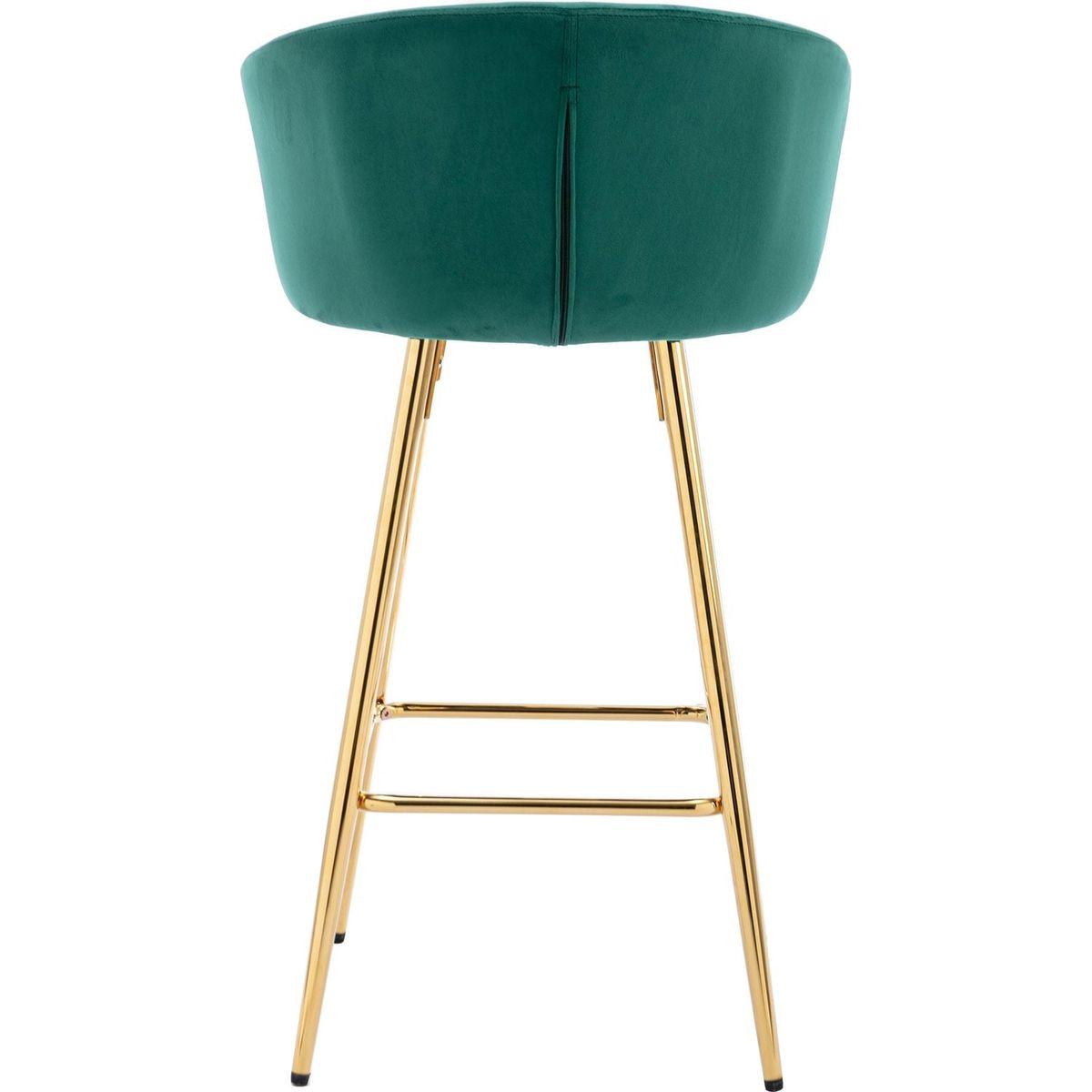 26 Inch Set of 2 Bar Stools, with Chrome Footrest and Base Velvet + Golden Leg Simple Bar Stool, GREEN