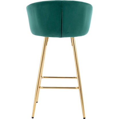 26 Inch Set of 2 Bar Stools, with Chrome Footrest and Base Velvet + Golden Leg Simple Bar Stool, GREEN