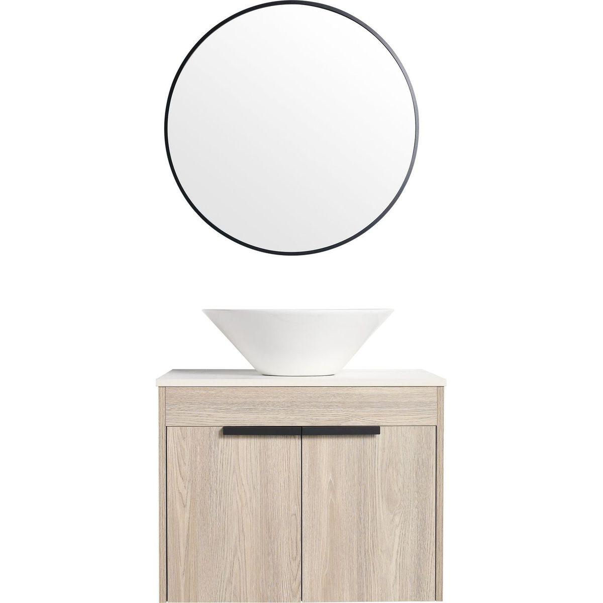 24" Modern Design Float Bathroom Vanity With Ceramic Basin Set, Wall Mounted White Oak Vanity With Soft Close Door, KD-PackingD-Packing Pieces