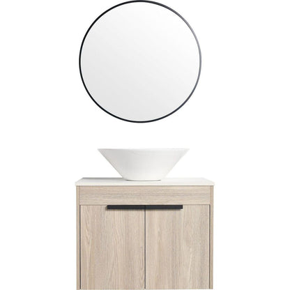 24" Modern Design Float Bathroom Vanity With Ceramic Basin Set, Wall Mounted White Oak Vanity With Soft Close Door, KD-PackingD-Packing Pieces