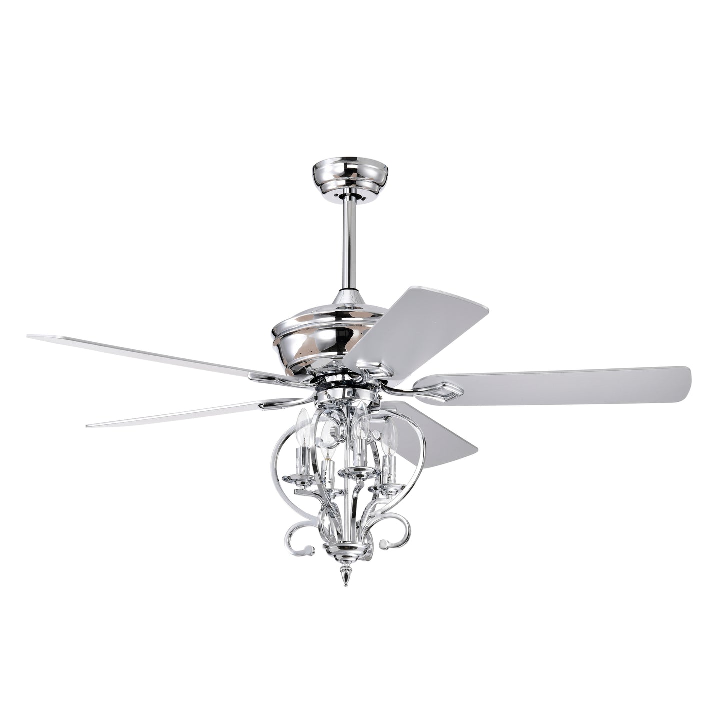 52 inch 4 Lights Ceiling Fan with 5 Wood Blades, Two-color fan blade, AC Motor, Remote Control, Reversible Airflow, 3-Speed, Adjustable Height, Traditional Ceiling Fan for home decorate (Silver)