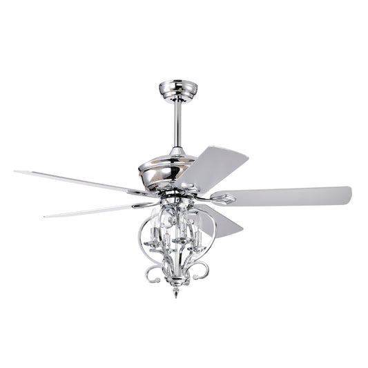 52 inch 4 Lights Ceiling Fan with 5 Wood Blades, Two-color fan blade, AC Motor, Remote Control, Reversible Airflow, 3-Speed, Adjustable Height, Traditional Ceiling Fan for home decorate (Silver)