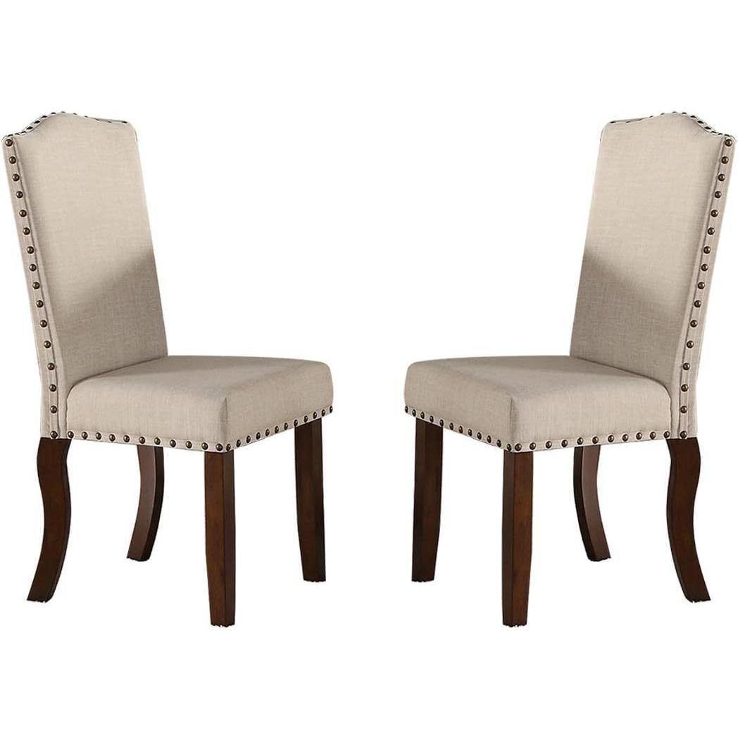 Classic Cream Upholstered Cushion Chairs Set of 2pc Dining Chair Nailheads Solid wood Legs Dining Room