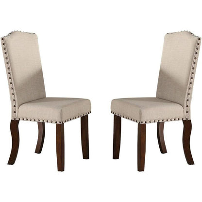 Classic Cream Upholstered Cushion Chairs Set of 2pc Dining Chair Nailheads Solid wood Legs Dining Room