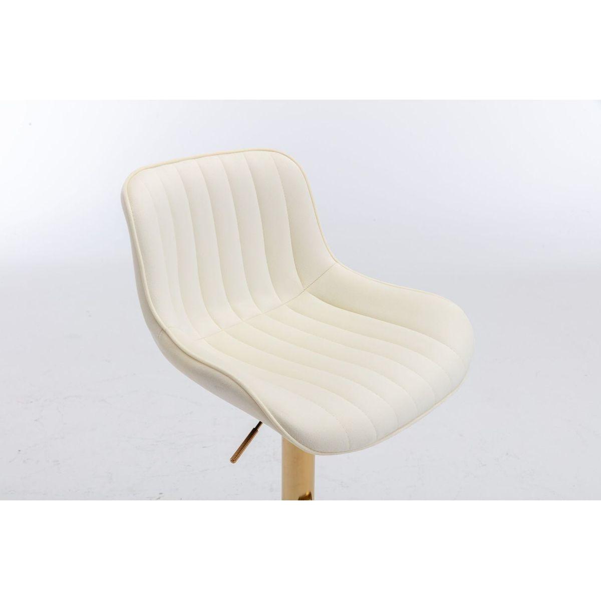 Chrome Footrest and Base Swivel Height Adjustable Mechanical Lifting Velvet + Golden Leg Simple Bar Stool, Set of 2, Ivory - Streamdale Furniture