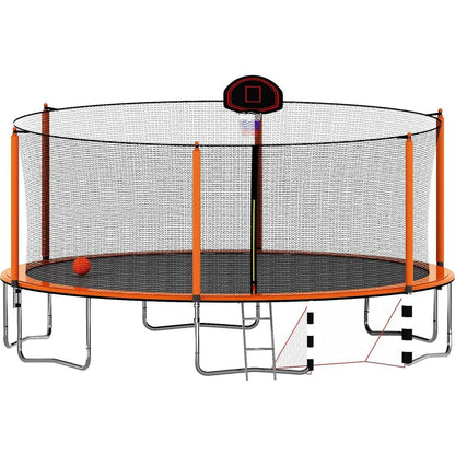 16FT Trampoline with Basketball Hoop pump and Ladder(Inner Safety Enclosure) with soccer goal orange
