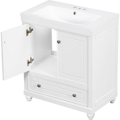 30" Bathroom Vanity with Sink, Combo, Cabinet with Doors and Drawer, Solid Frame and MDF Board, White