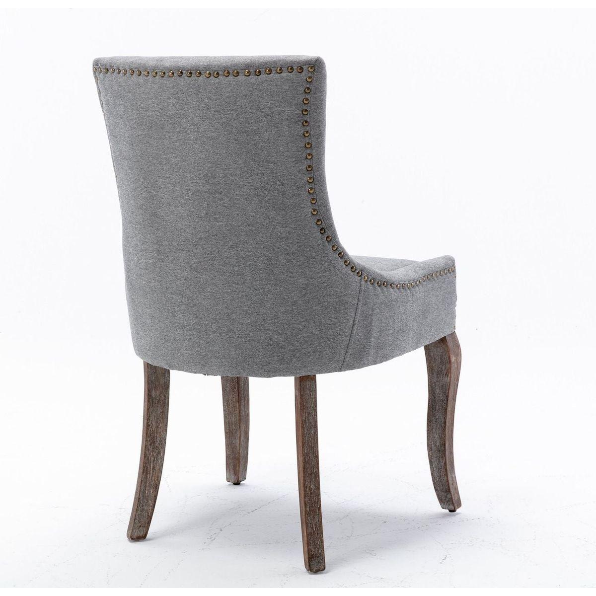 Ultra Side Dining Chair, Thickened fabric chairs with neutrally toned solid wood legs, Bronze nail head, Set of 2, Gray