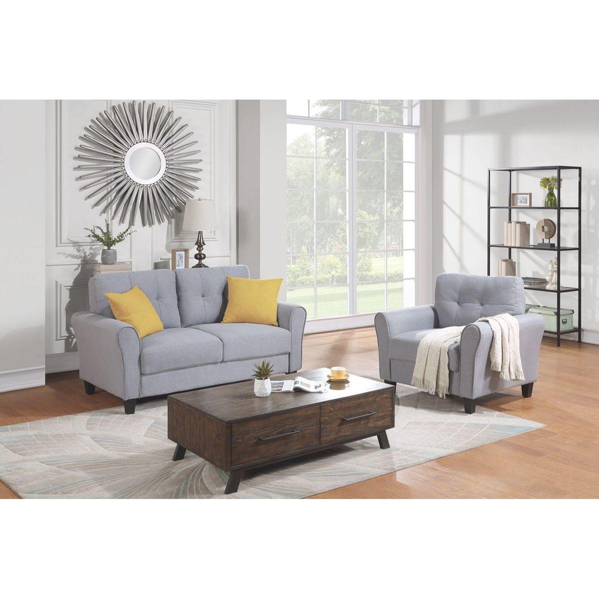 Modern Living Room Sofa Set Linen Upholstered Couch Furniture for Home or Office, Light Grey-Blue,(1+2 Seat,)