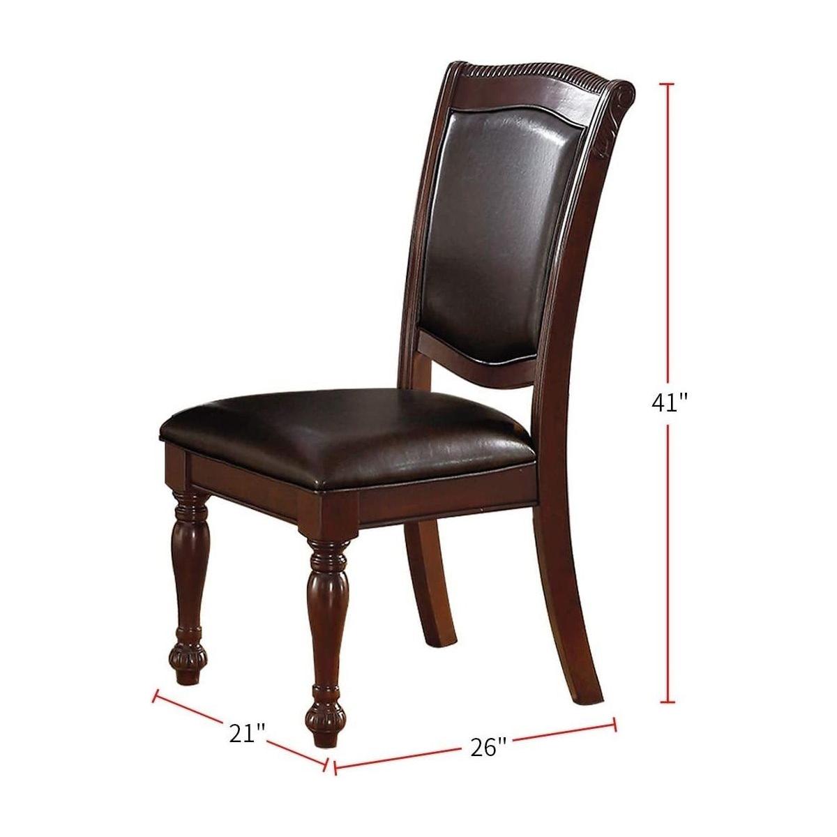 Gorgeous Formal Set of 2 Side Chairs Brown Color Rubberwood Dining Room Furniture Faux Leather Upholstered Seat