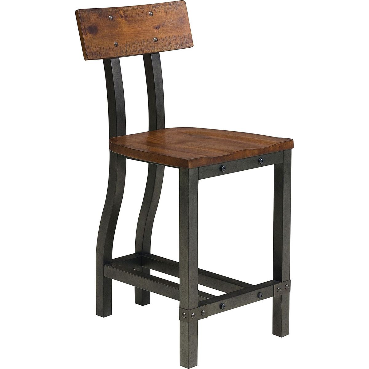 Rustic Brown and Gunmetal Finish Wooden Counter Height Chairs 2pc Set Industrial Design Dining Furniture