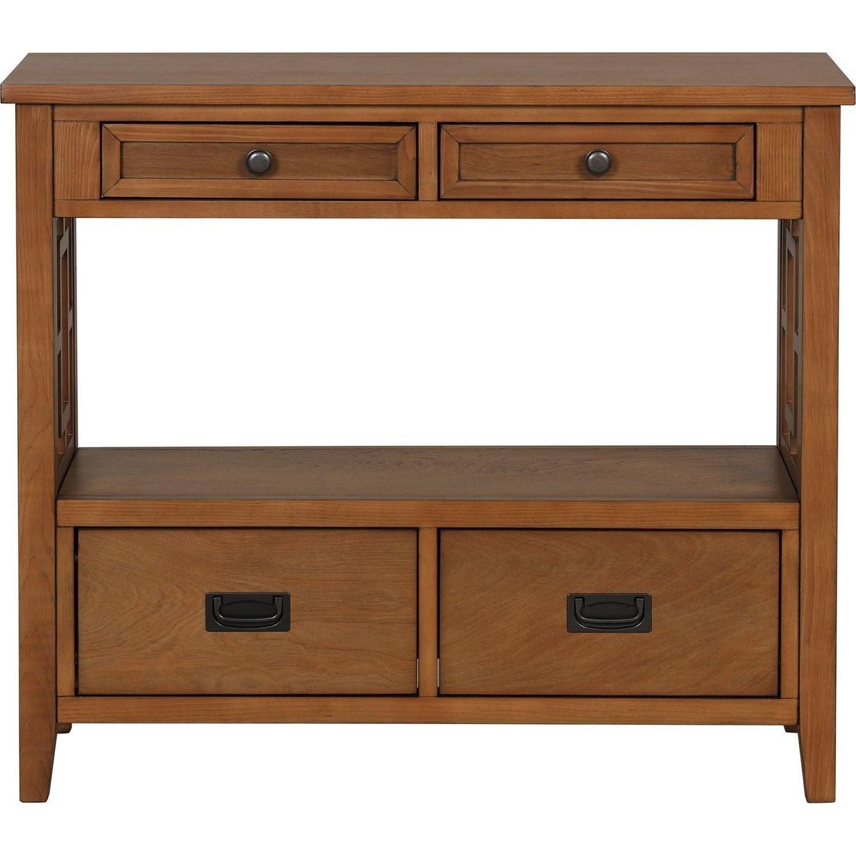 36" Farmhouse Pine Wood Console Table Entry Sofa Table with 4 Drawers & 1 Storage Shelf for Entryway Living Room Bedroom Hallway Kitchen (Brown)