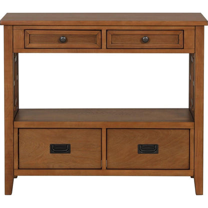 36" Farmhouse Pine Wood Console Table Entry Sofa Table with 4 Drawers & 1 Storage Shelf for Entryway Living Room Bedroom Hallway Kitchen (Brown)