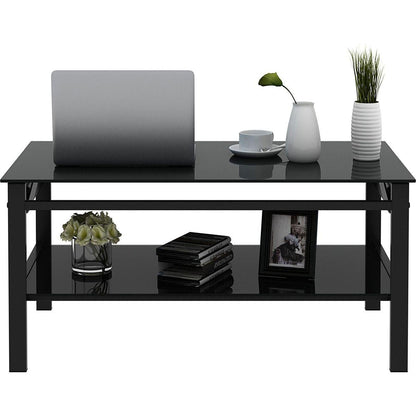 Glass Lift Top Coffee Table, Modern Simple 2-Layer Tempered Glass Coffee Table for Living Room, Black