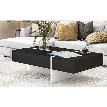 Contemporary Rectangle Design Living Room Furniture, Modern High Gloss Surface Cocktail Table, Center Table for Sofa or Upholstered Chairs, 45.2x25.5x13.7in, Black